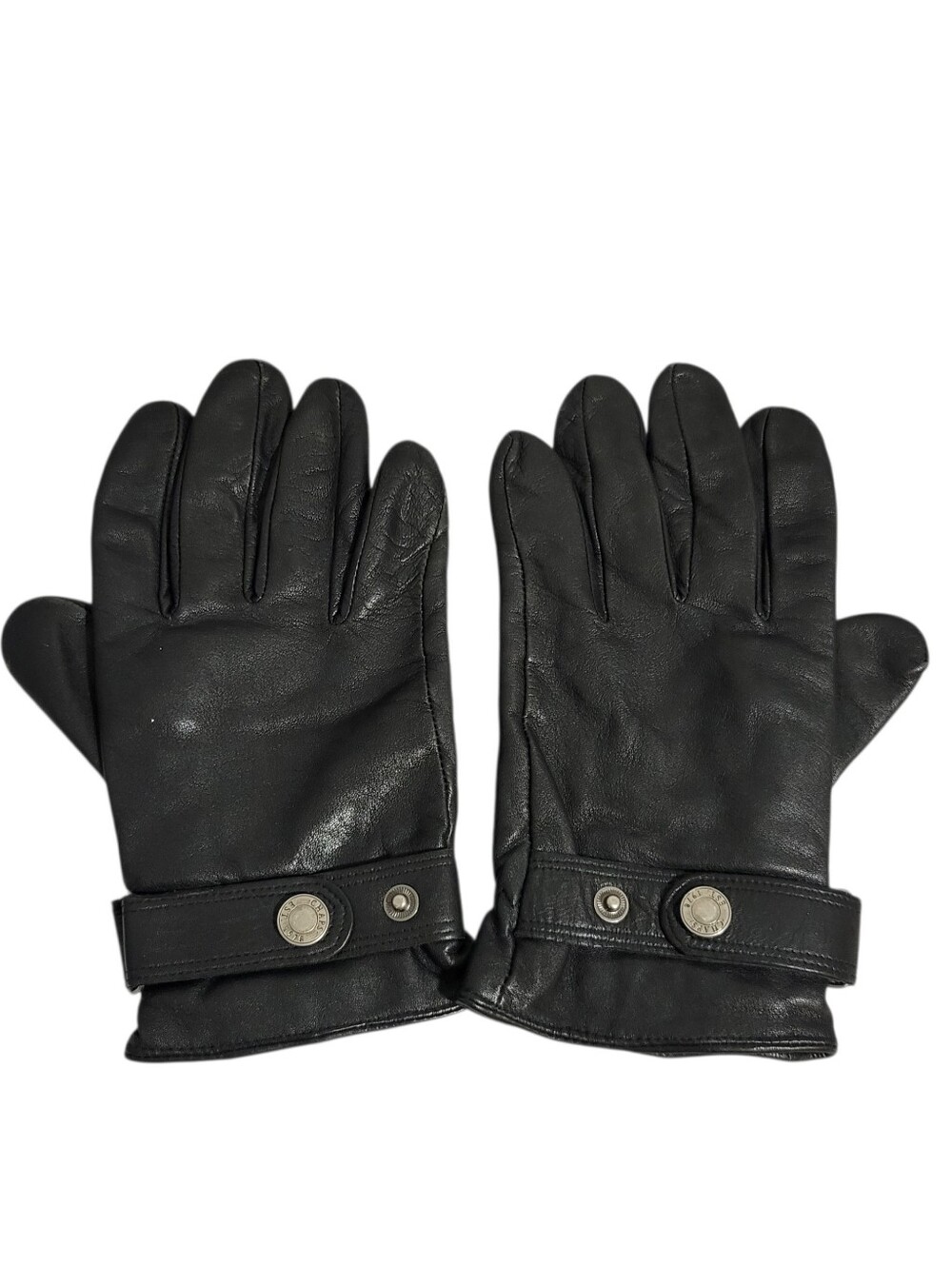 Chaps Ralph Lauren Gloves Mens M Black 100% Leather Wrist Straps Metal Snaps Y2K